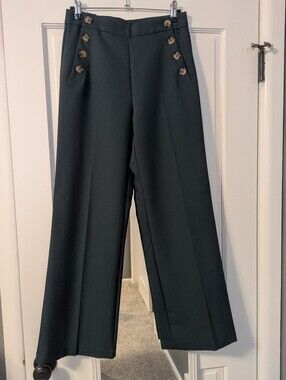 Wide Leg Sailor-Inspired Trousers in Deep Green